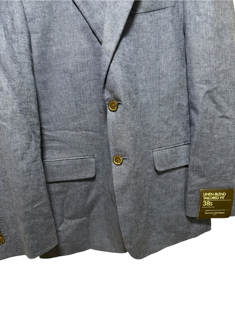 Banana Republic Blue Herringbone Linen Sports Blazer Coat Size 38S Tailored Fit